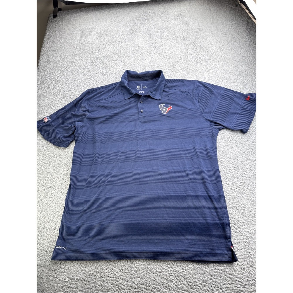 Nike Houston Texans Polo Shirt Mens XXL Blue Striped NFL On Field Dri Fit